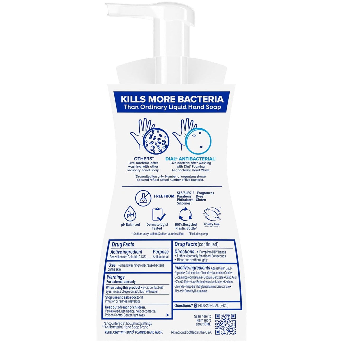 Dial Antibacterial Defense Foaming Hand Soap + Aloe, Fragrance Free, 7.5 Fl Oz (Pack of 6), Dermatologist-Tested Hand Wash, Gentle on Skin
