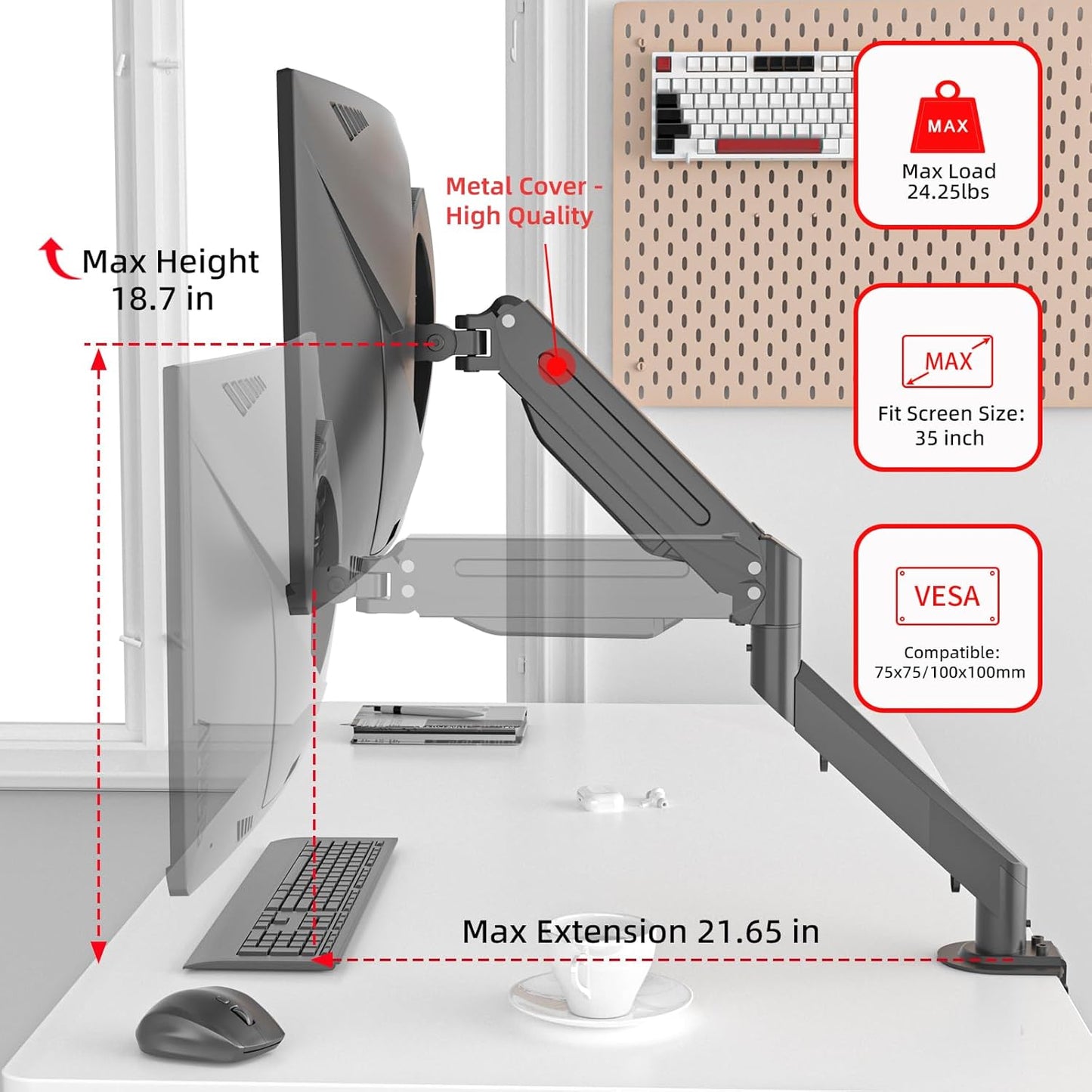 Suptek Monitor Mount Gas Spring Monitor Arm Desk Mount Fully Adjustable Fits 17 20 22 23 24 26 27 32 35 inch Monitors Weight Capacity up to 24.25 lbs