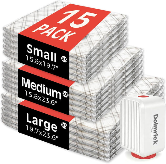15pcs Vacuum Seal Bags for Clothing Travel, Cordless Pump, Carry-on Size Compression Packing Bags, 4000Pa Suction & 2000mAh Battery, Vacuum Storage Bags for Clothes, Luggage, Suitcase, Space Saver