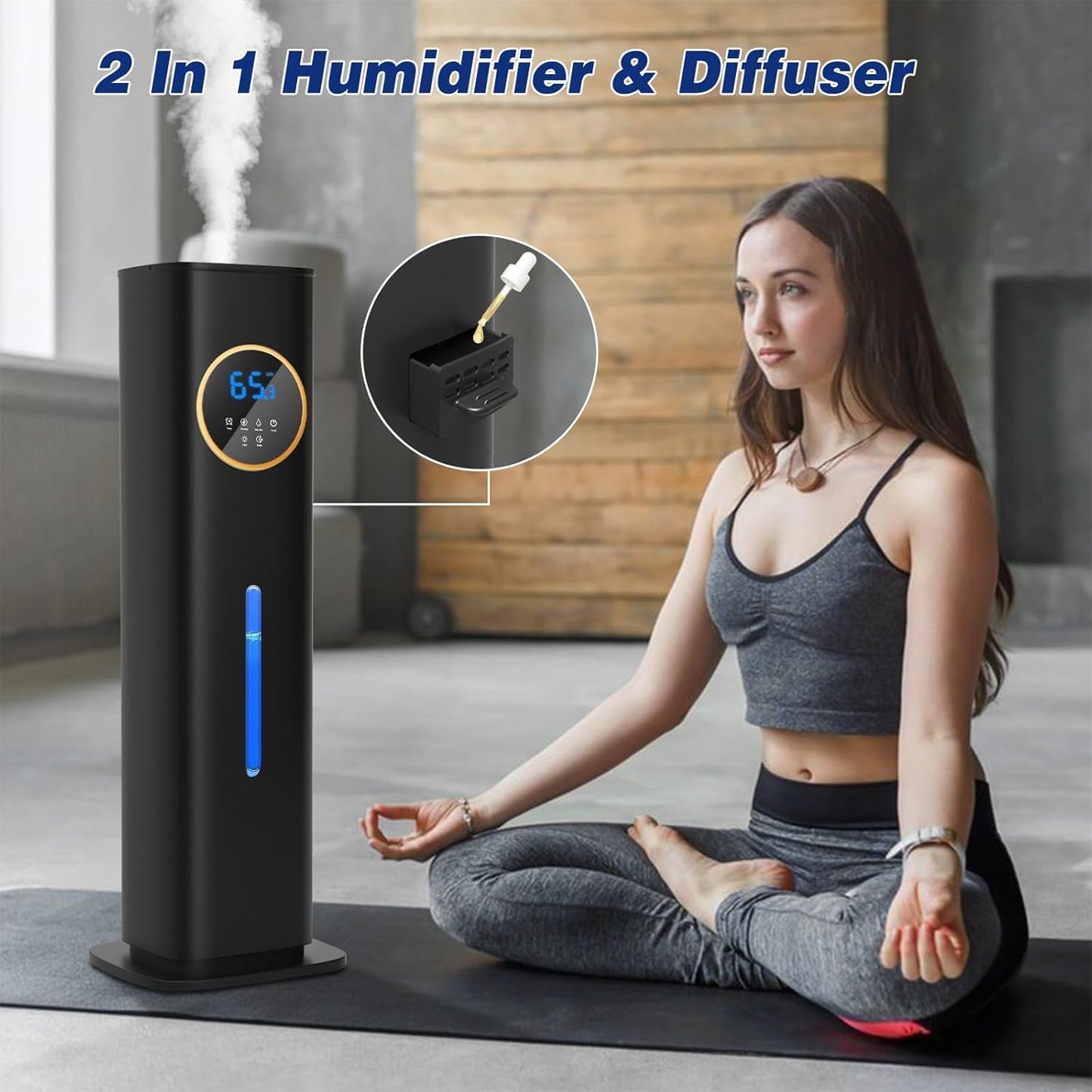 LACIDOLL Humidifiers for Bedroom, 2.1Gal/8L Humidifier large room with Essential Oil Diffuser, Top Fill Whole House Cool Mist Humidifiers for Plants Baby Kids Adults(Black)
