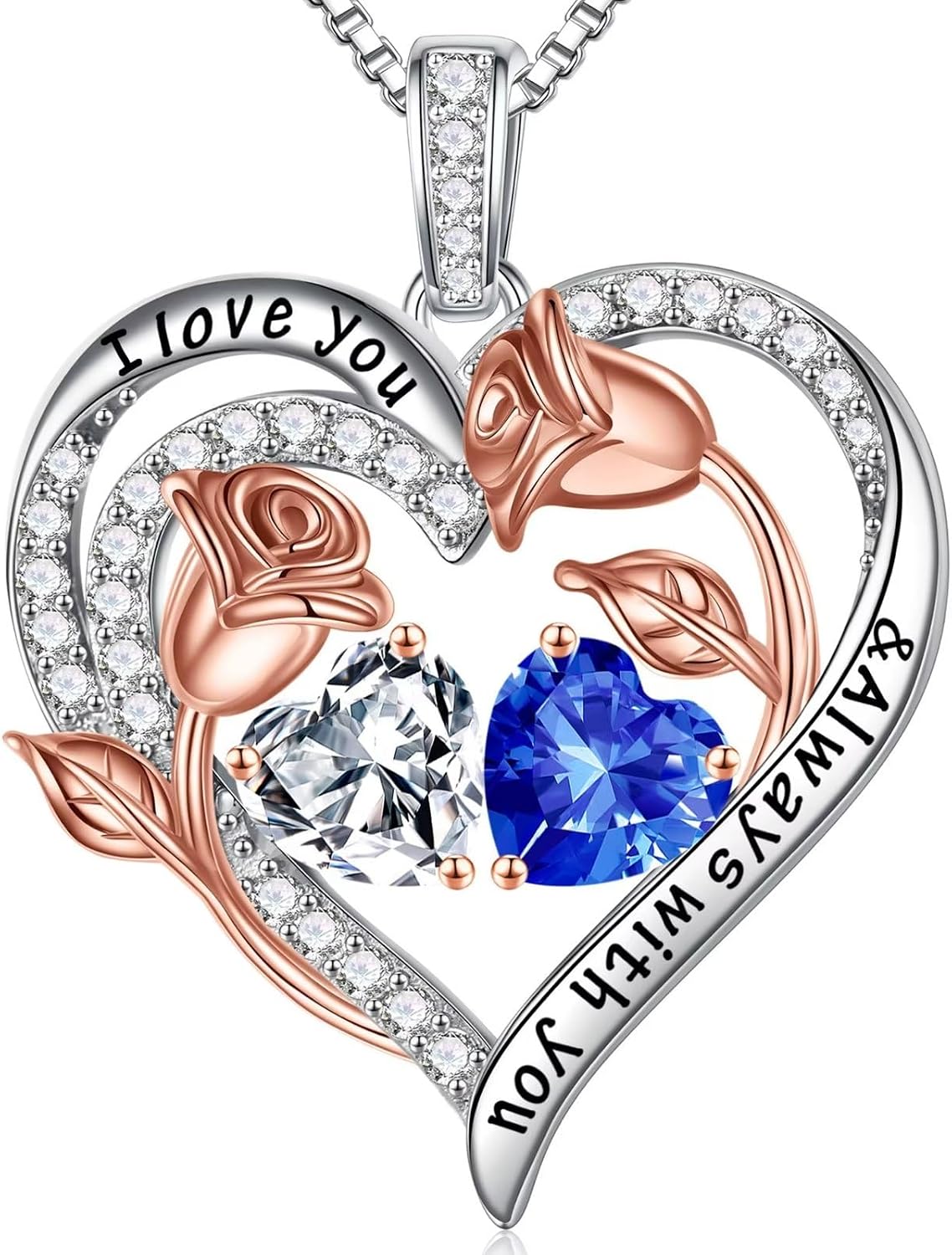 Iefil Birthstone Necklace for Women - Rose Heart Necklace