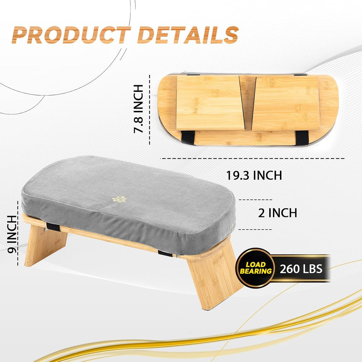 Meditation Bench, Bamboo Meditation Stool, Folding Kneeling Meditation Bench, Seiza Prayer Bench, Prayer Bench with Meditation Cushion, Kneeling Stool (Grey)