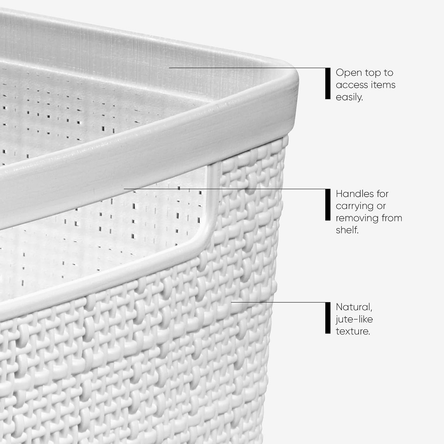Curver Set of 2 XL 30.5L Jute Decorative Plastic Organization and Storage Baskets - Perfect Bins for Home Office, Closet Shelves, Kitchen Pantry and All Bedroom Essentials, White