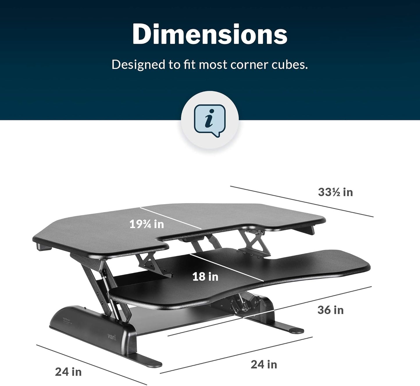 Vari - VariDesk Cube Corner 36 - Cubicle Standing Desk Converter for Dual Monitors - Home Office Desk with 11 Height Adjustable Settings, Spring-Assisted Lift, Weighted Base - Fully Assembled, Black