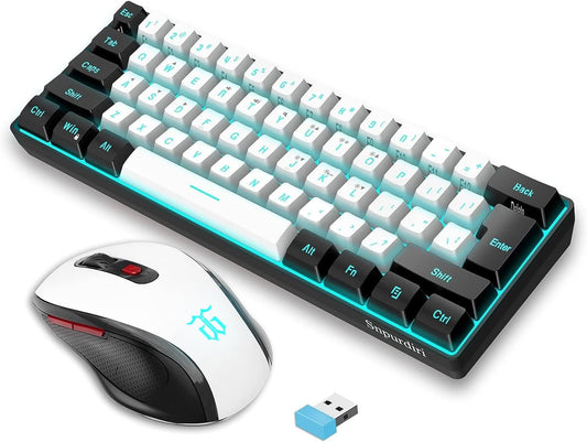 Snpurdiri 2.4G 60% Wireless Gaming Keyboard and Mouse Combo, Black-White