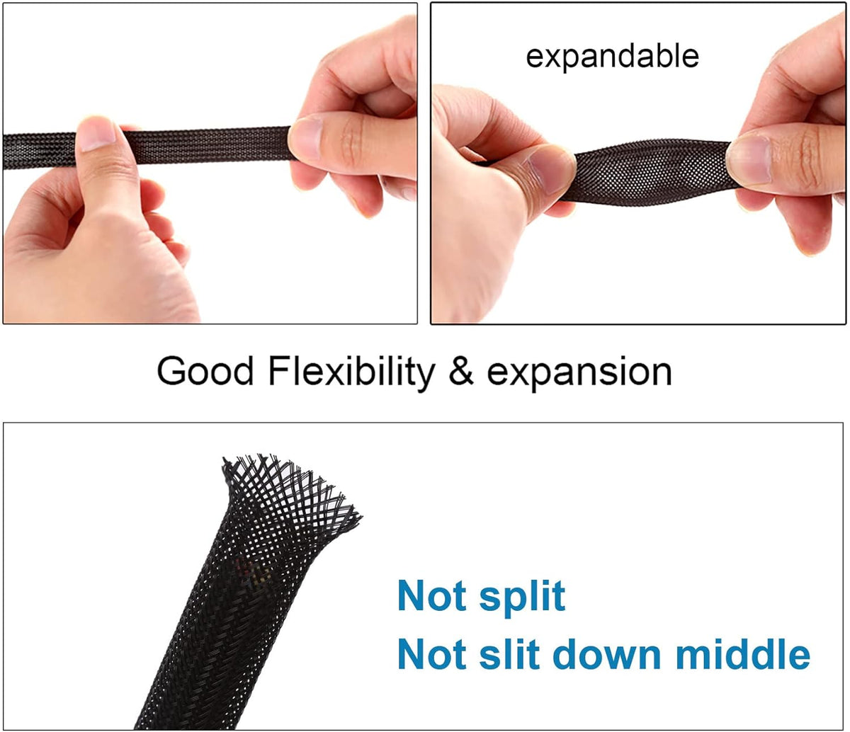 100ft - 1/2 inch PET Expandable Braided Sleeving – Black – Alex Tech Braided Cable Sleeve