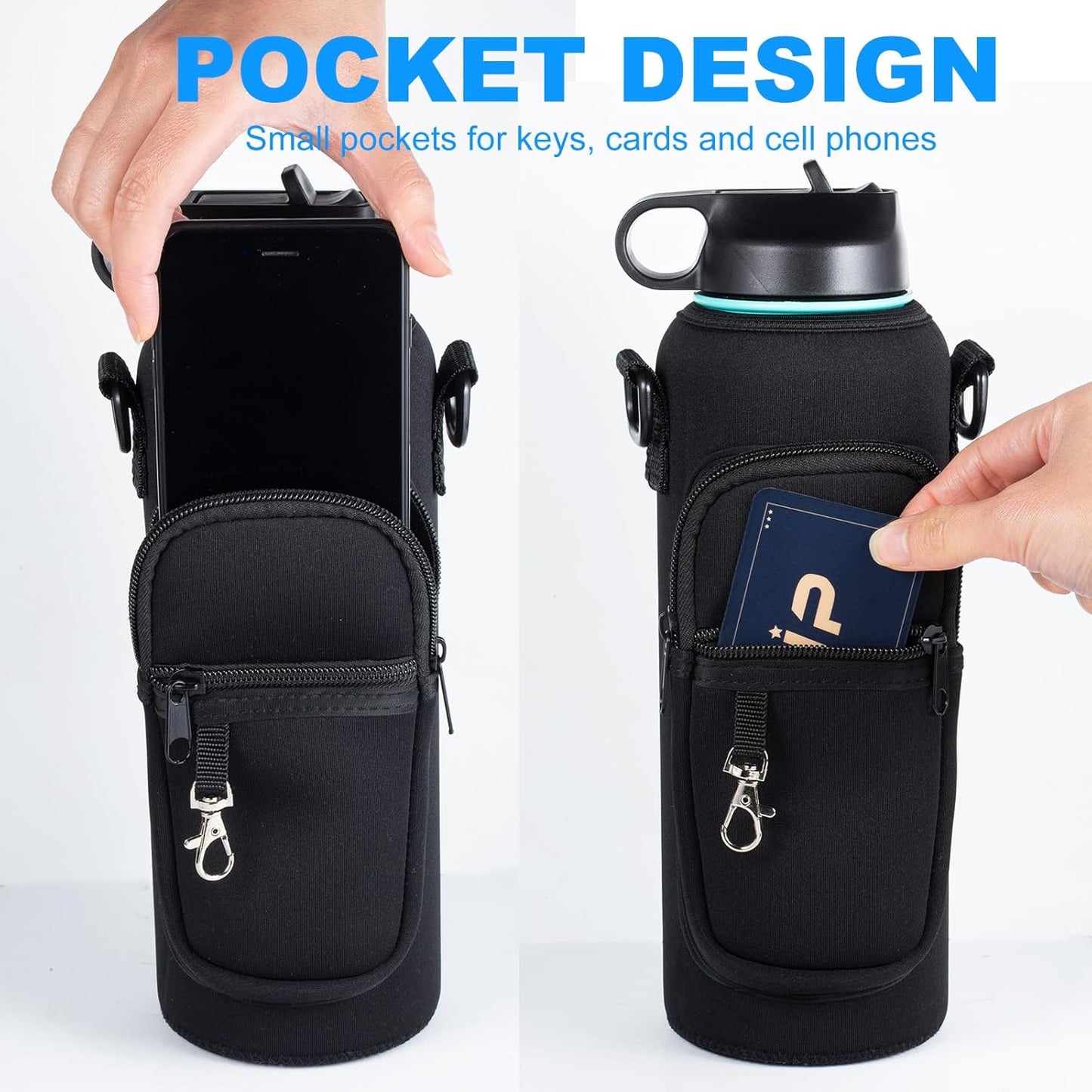 RRegeny Water Bottle Holder with Strap for Hydroflask 32oz 40oz, Carrier Sling Bag with Phone Pocket Water Bottle Sleeve for Men Women Hiking Camping Travelling