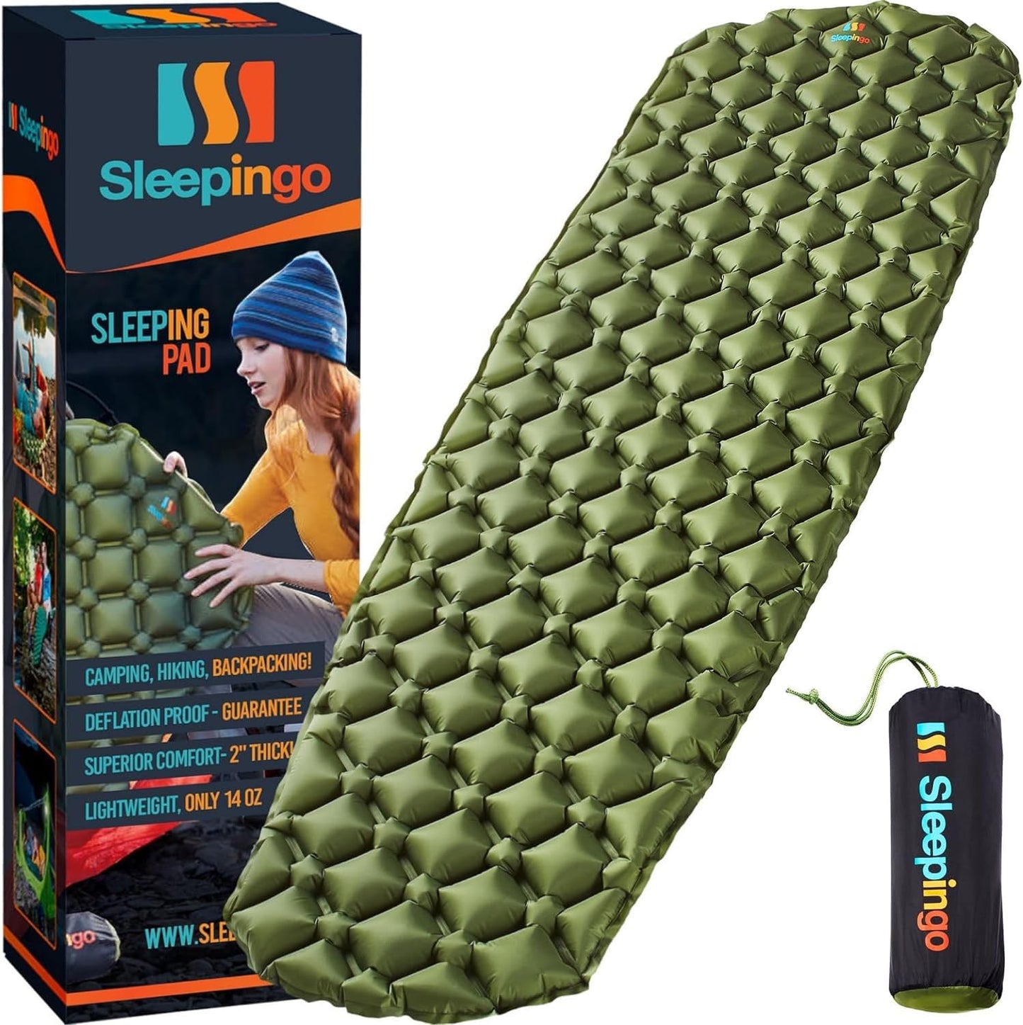 Sleepingo Ultralight Sleeping Mat - Inflatable & Compact Camping Air Mattress for Backpacking, Hiking- New