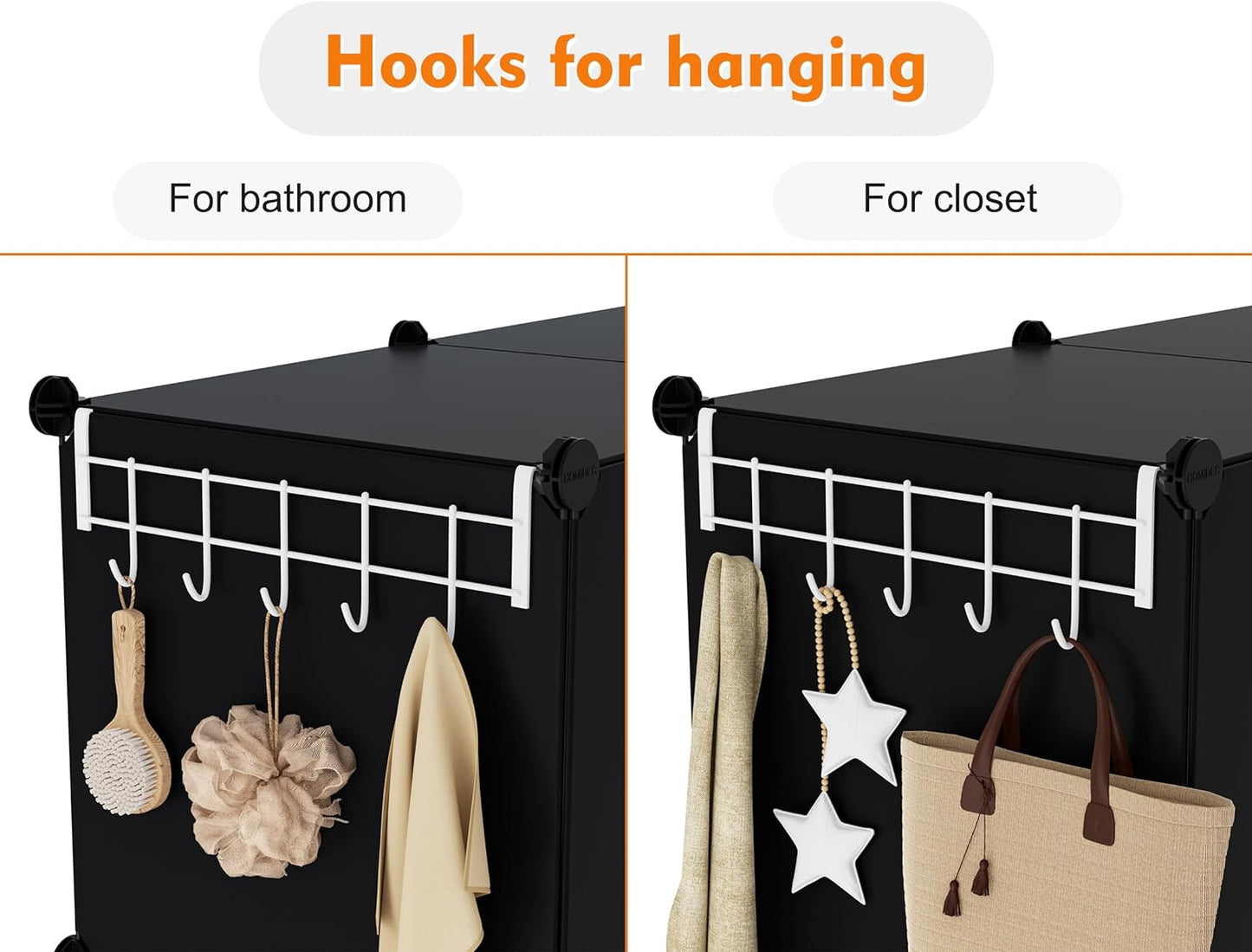 Closet Organizers and Storage, 12 Cube Storage Organizer, Portable Closet Organization Clothes Shelves for Kids, Closet, Bedroom, Bathroom, Office, Black