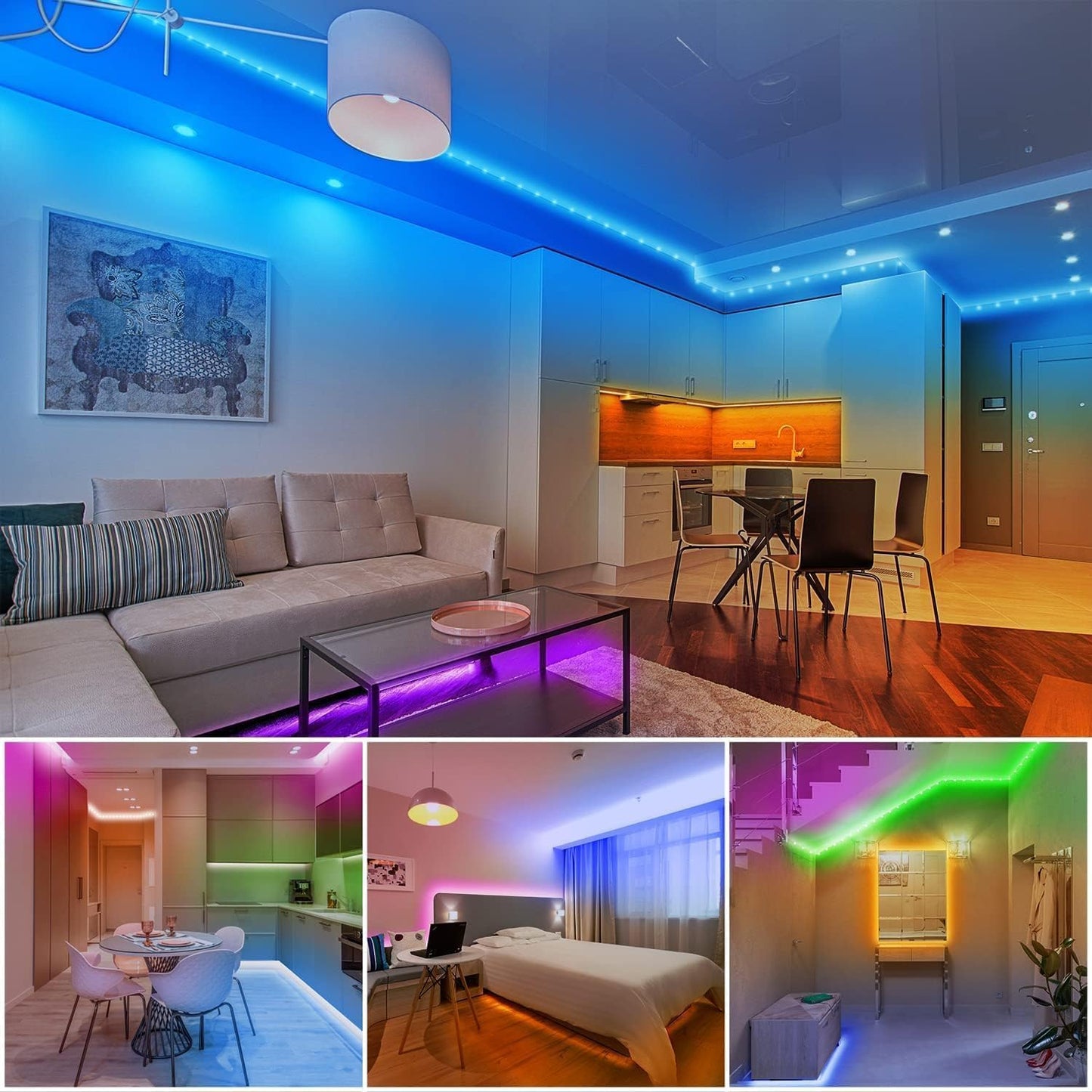 dalattin Led Lights for Bedroom 130ft(2 Rolls of 65.6ft), Led Lighting with Remote&App Control, Color Changing Led Lights for Room, RGB Led Strip Lights Music Sync, Home Decor, 24V Power Supply