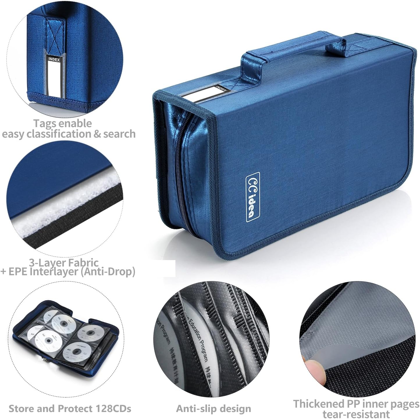 CCidea CD Case DVD Storage Holder, 128 Capacity DVD Cases Organizer CD Plastic Protective Carrying Binder,Portable Cd Wallet for Home Travel (Blue), 128-blue, L11 xW 6 x H3.5 INCH, Beauty Case