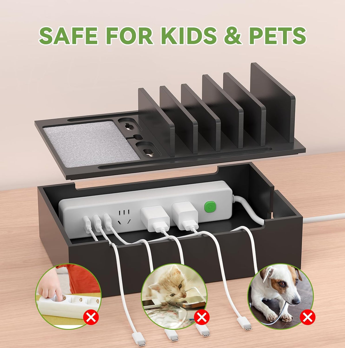 Pezin & Hulin Bamboo Charging Station-Black, (No USB Charger and Cables)