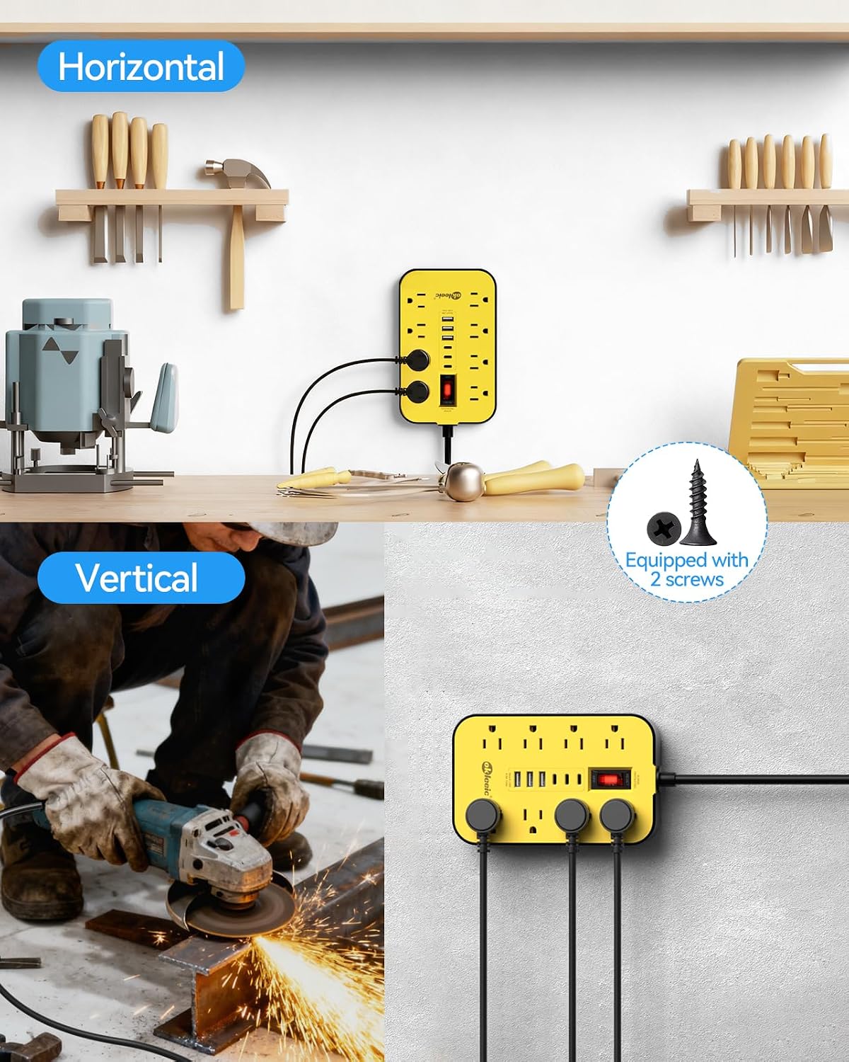 Heavy Duty Power Strip with Surge Protector, 6 USB Ports(3 USB-C), 14 Gauge Extension Cord 6 FT, Industrial High Wattage for Workbench, Workshop, Kitchen, Garage Must Have