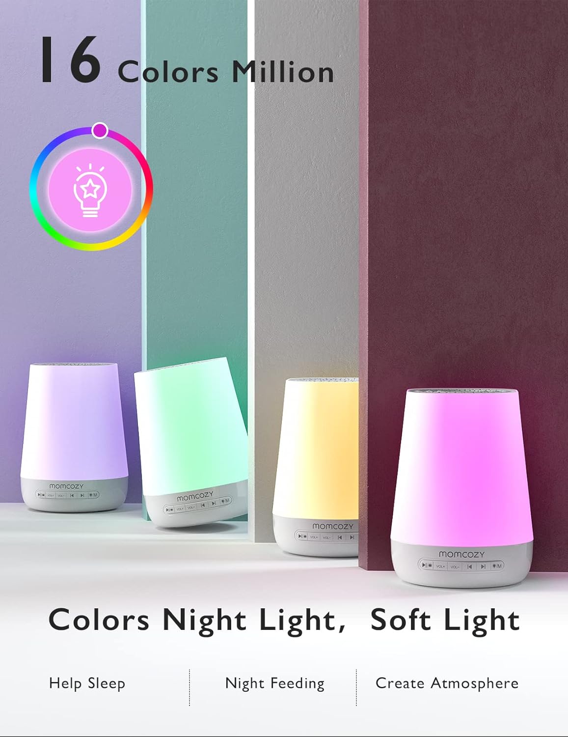 Baby Sound Machine, Momcozy White Noise Machine for Baby Sleeping with Night Light, Toddler Sleep Trainer 34 Soothing Sleep Sounds, Timer, App Remote Control, Personal Sleep Routine Alarm Clock(Blue)