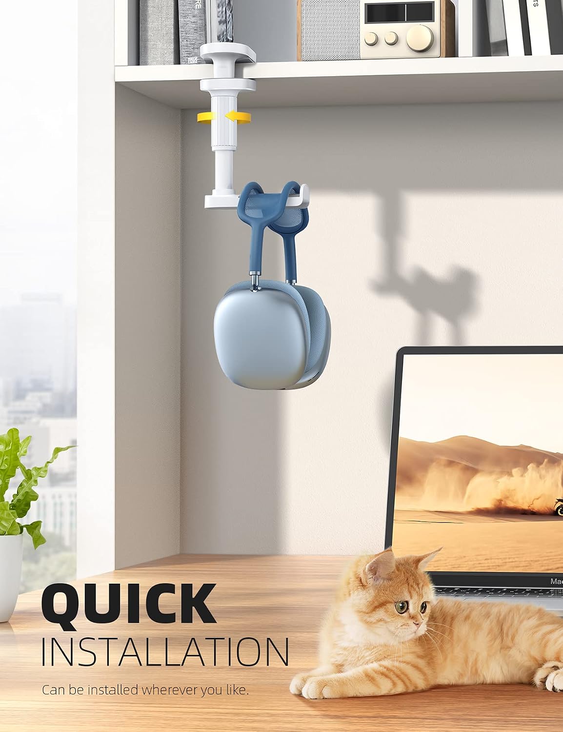 Lamicall Headphone Stand, Headset Holder - [2025 Upgarded] 360° Rotating Headphone Hanger, Earphone Holder Hook Mount Clamp Under Desk for Airpods Max, Sennheiser, More, White