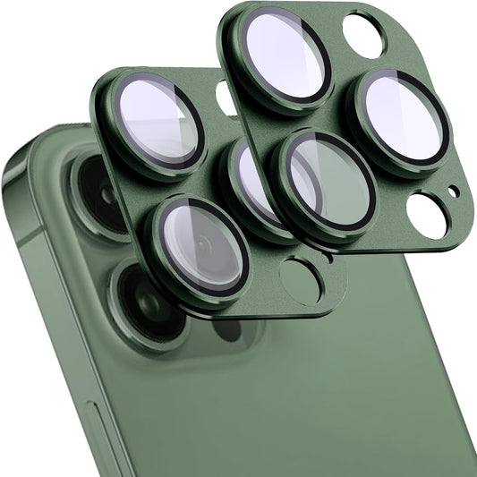 2 Pack Camera Lens Protector for iPhone 13 Pro/13 Pro Max,[Not Easy to Breakn ] AR Tempered Glass Strong Adsorption Metal Camera Cover Screen-Dark green
