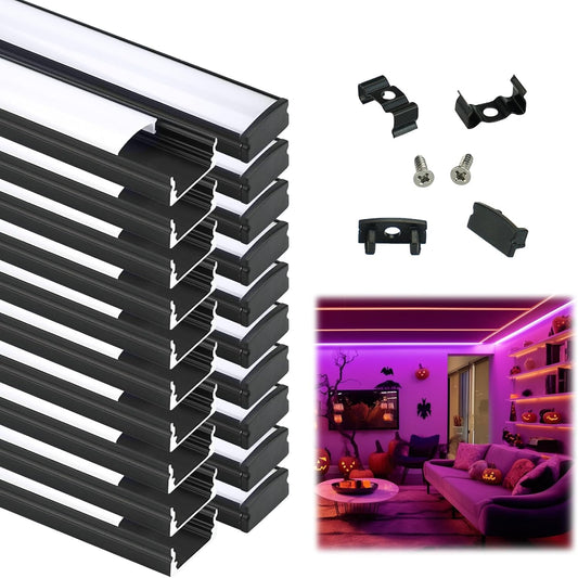 Muzata 20Pack 3.3FT Black LED Strip Channel with Milky Diffuser U1SW BW