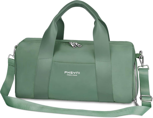 16" Gym Bag for Women,with Shoes Compartment and Waterproof Pocket(Green)