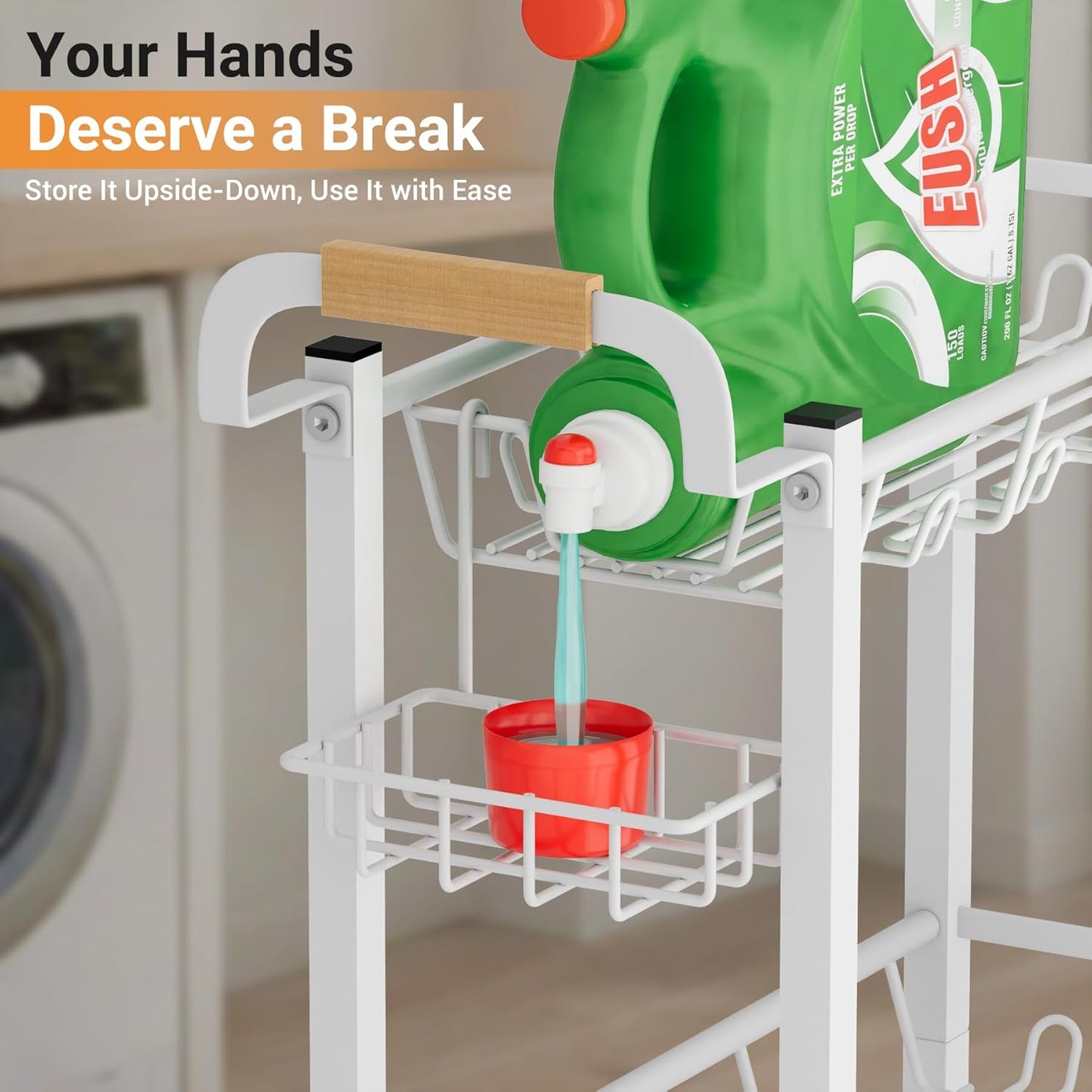 AOODA Laundry Room Cart with Top Detergent Holder, Metal Rolling Storage Cart Between Washer and Dryer, 3 Tier Narrow Laundry Room Organization and Storage with Wheels (White)