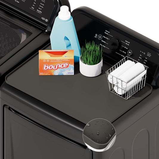 1 PACK SEIRI Washer and Dryer Topper, 26" x 18" Silicone Top Protector Mat for Slant Top Surface Cover and Top Load Washing Machine Laundry Room Non-Slip Waterproof Dryer Cover Medium (Dark Gray)