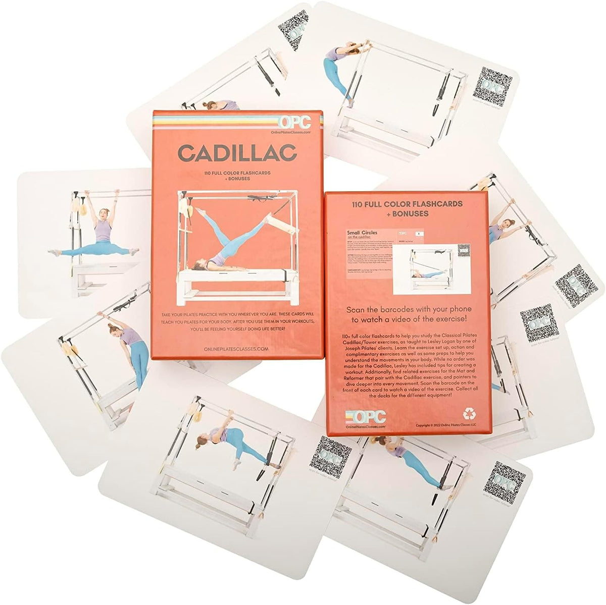 OnlinePilatesClasses Pilates Barrels Flashcards, Deck Cards Set with Video Tutorial for Spine Corrector, Ladder Barrel, Small Barrel & C-Shaper Exercise, Home Gym Workout, Barrel Arc Not Included