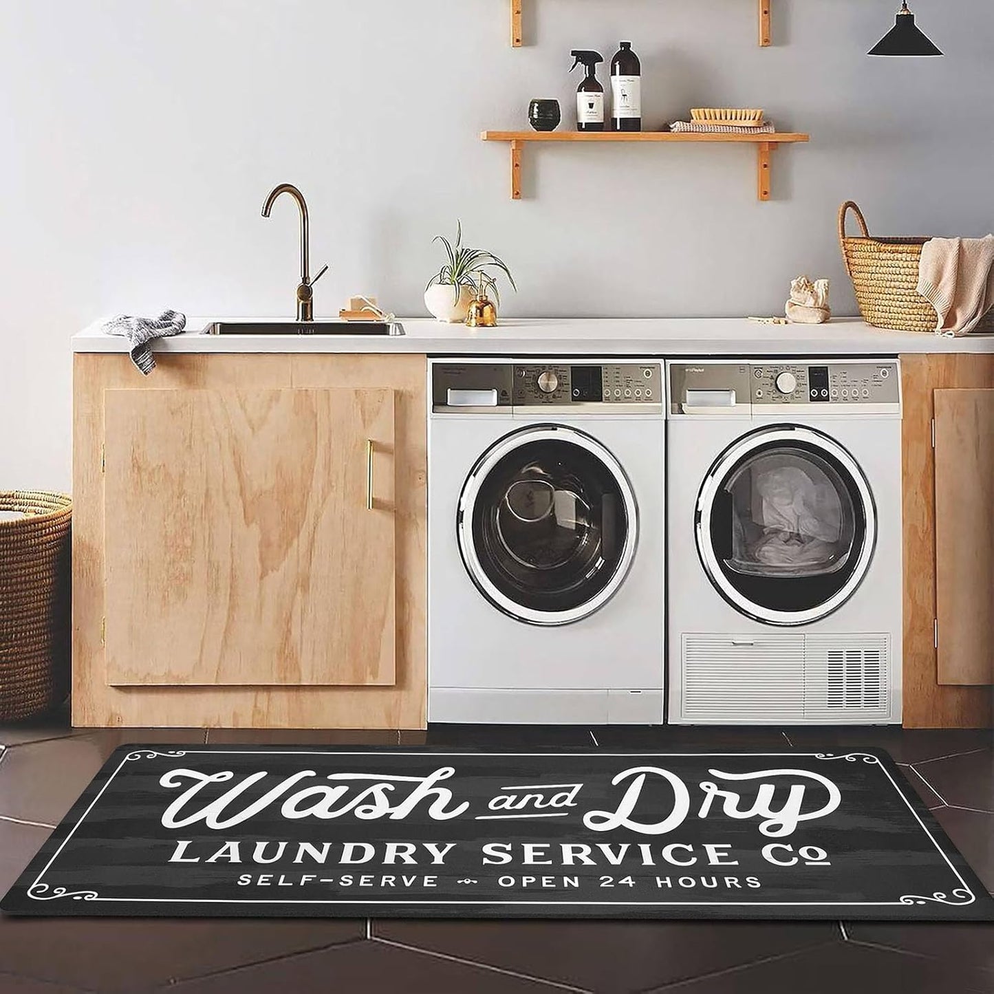 KOZYFLY Laundry Room Rug Runner 20"x48" Non Slip Kitchen Rugs Washable Laundry Room Mat Waterproof Mudroom Floor Carpet Runner Farmhouse Decor, 1.7x4ft, Light Grey, Wash and Dry
