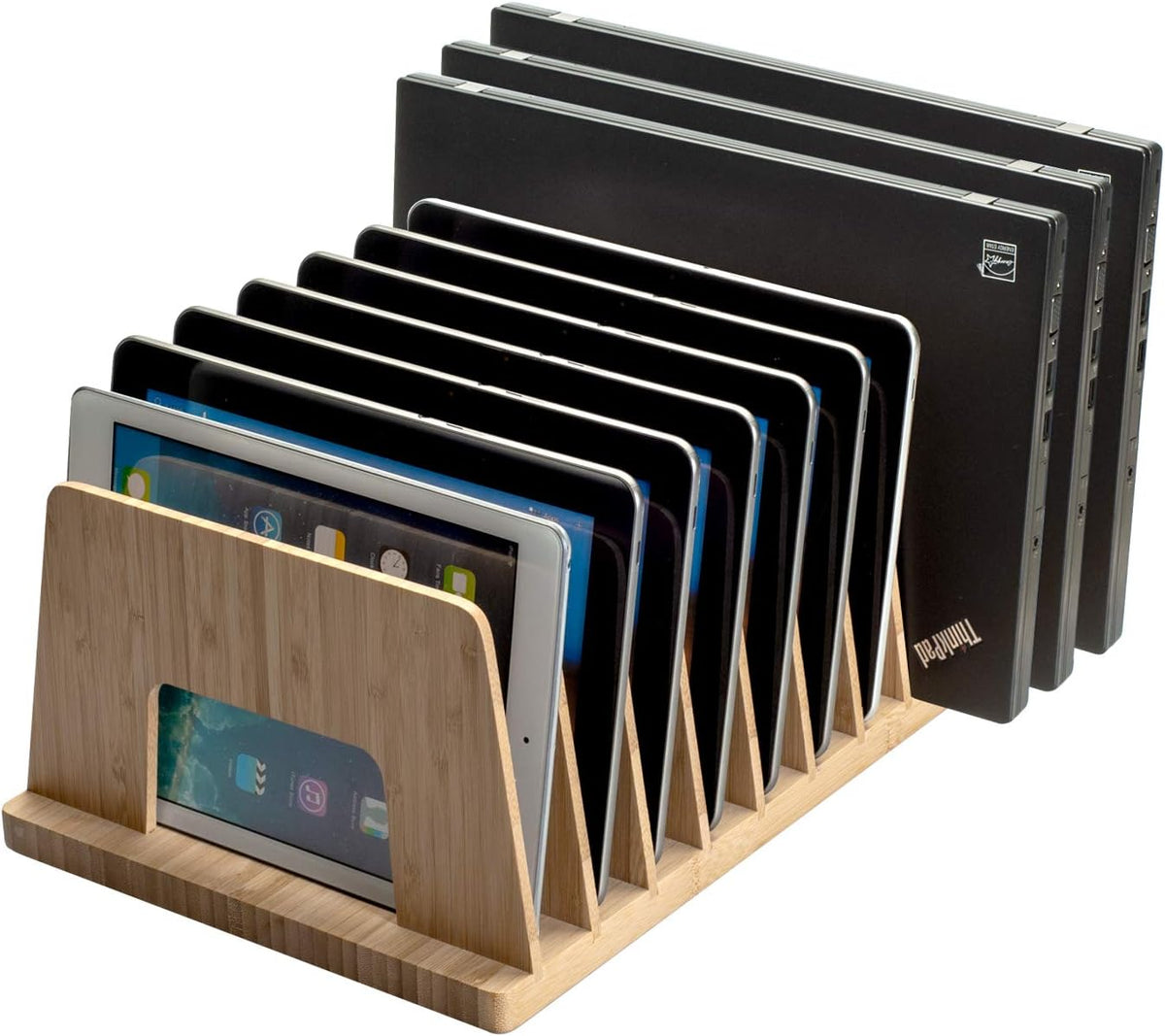 MobileVision Multi Device Stand & Organizer for Smartphones, Tablets and Laptops, Executive Dark Gray, 5 Slots