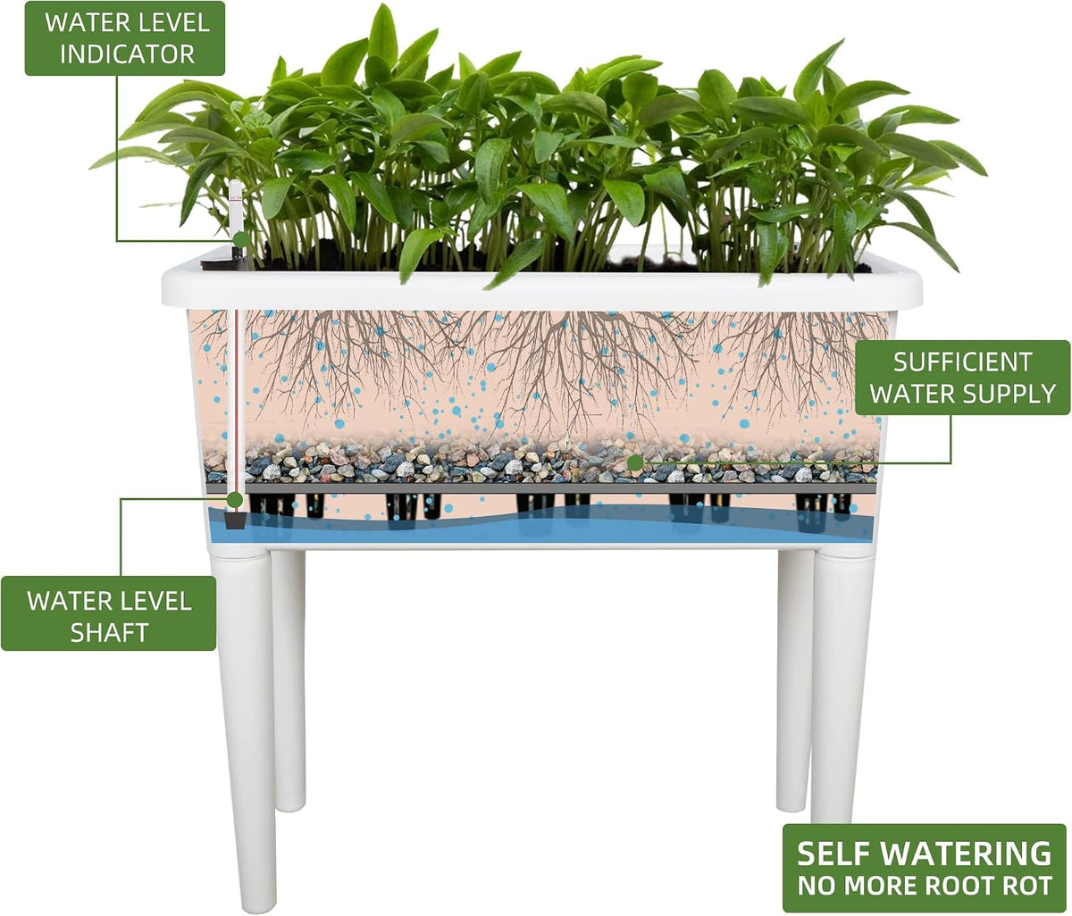 Dexceder 13.2 Gallon Self Watering Raised Garden Bed (White)