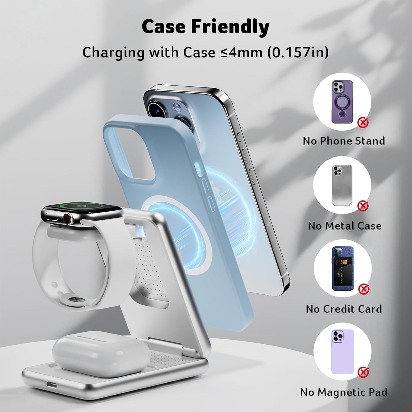 Acer 3 in 1 Charging Station for iPhone, Wireless Charger Stand,15W Fast MagSafe Charger for iPhone 17 16 15 14 13 12 Series-Apple Watch 11 10 9 8 7 6 5 4 3 2 SE and Ultra Series-Airpods 4 3 2 Pro