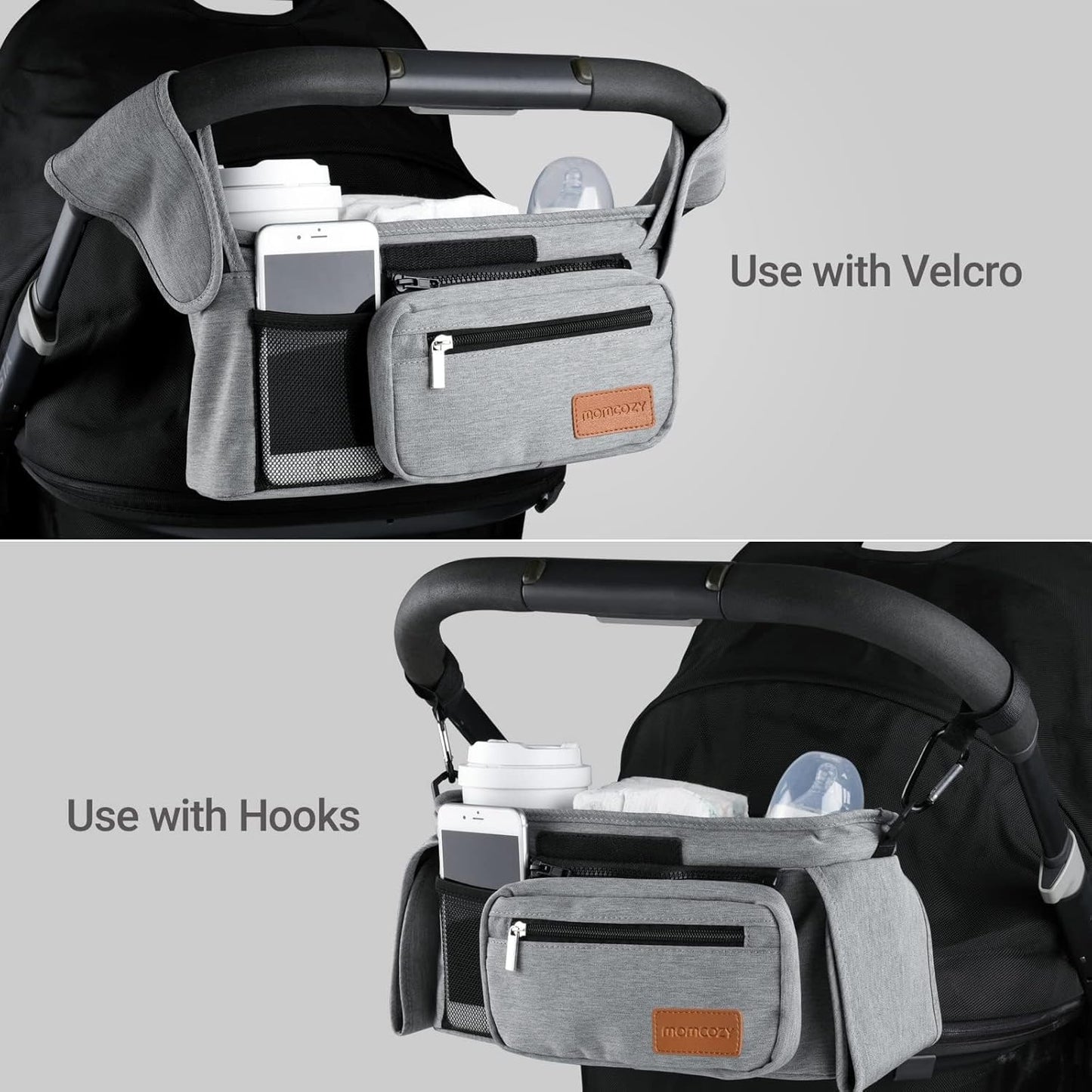 Momcozy Universal Stroller Organizer with Insulated Cup Holder Detachable Phone Bag & Shoulder Strap, Fits for Stroller Like Uppababy, Baby Jogger, Britax, BOB, Umbrella and Pet Stroller