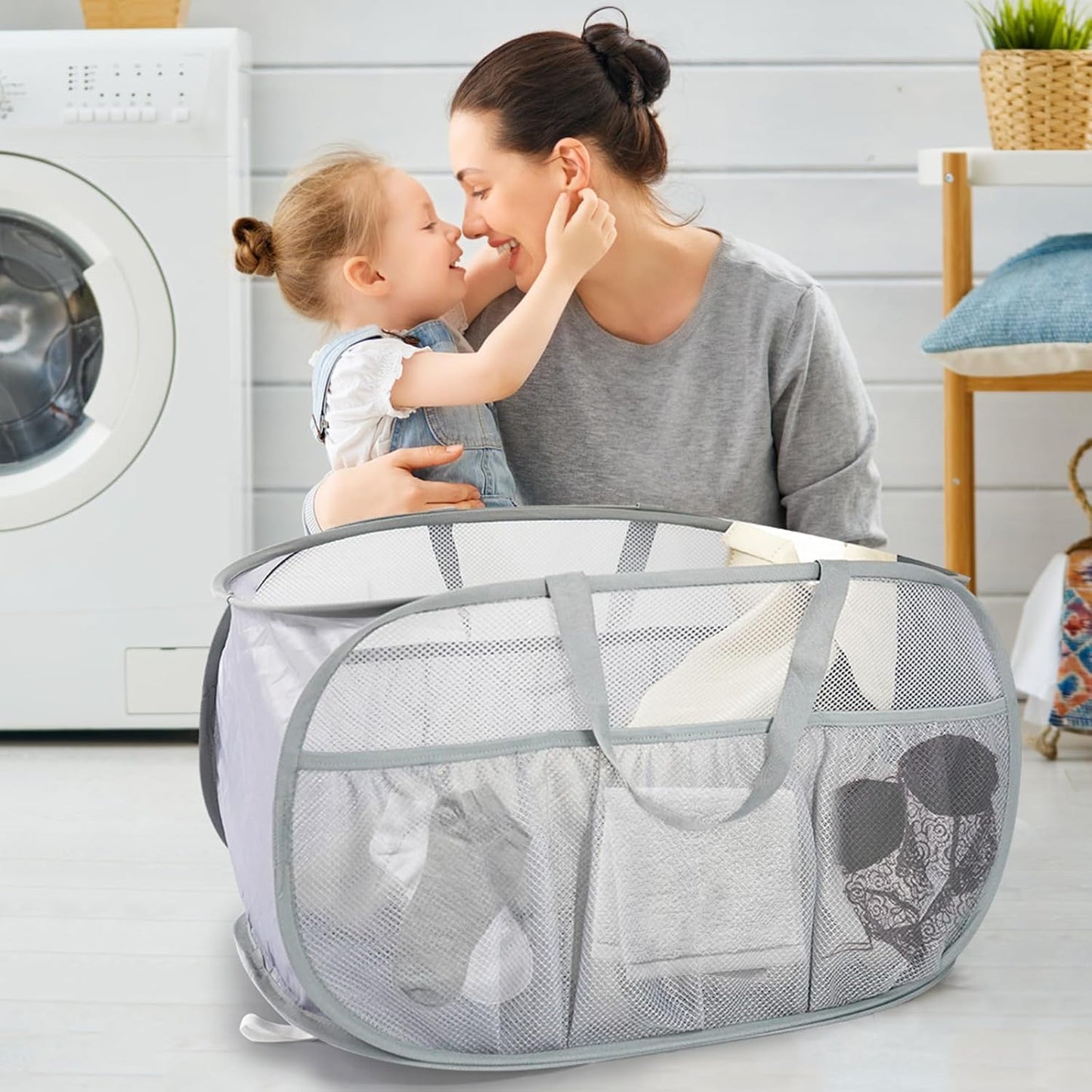 Collapsible Laundry Baskets, Upgrade Pop Up Laundry Hamper with Convenient Bags, Foldable Laundry Basket Mesh Light Weight, Easy to Carry Clothes Hampers for Laundry, Dorm, Toys, Travel 4 Pack