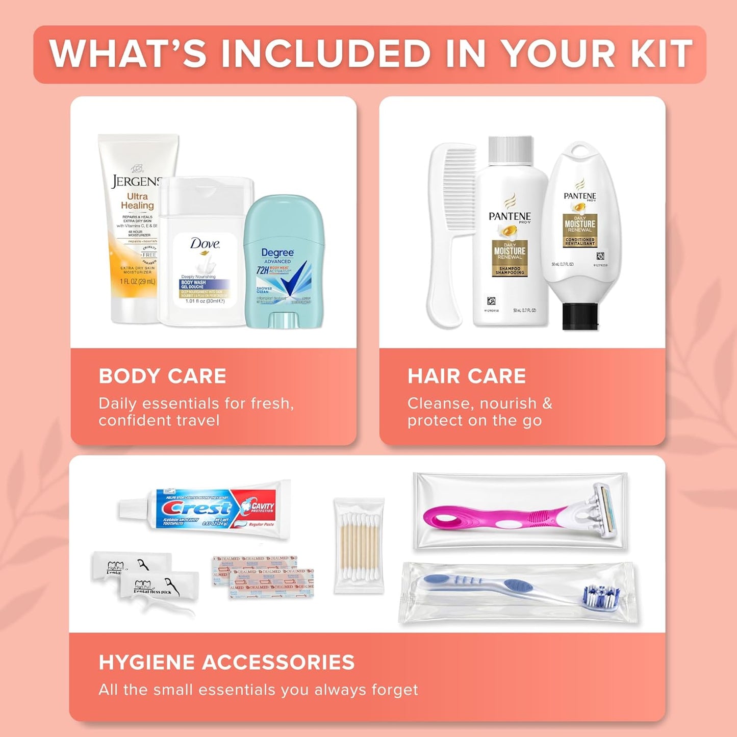 15 Piece Set Women’s Travel & Hygiene Kit with Clear Toiletry Bag, Personal Care Essentials, Single Kit or Bulk Case Packs, TSA Approved Toiletry Kit for Travel, Vacation, Everyday Essentials