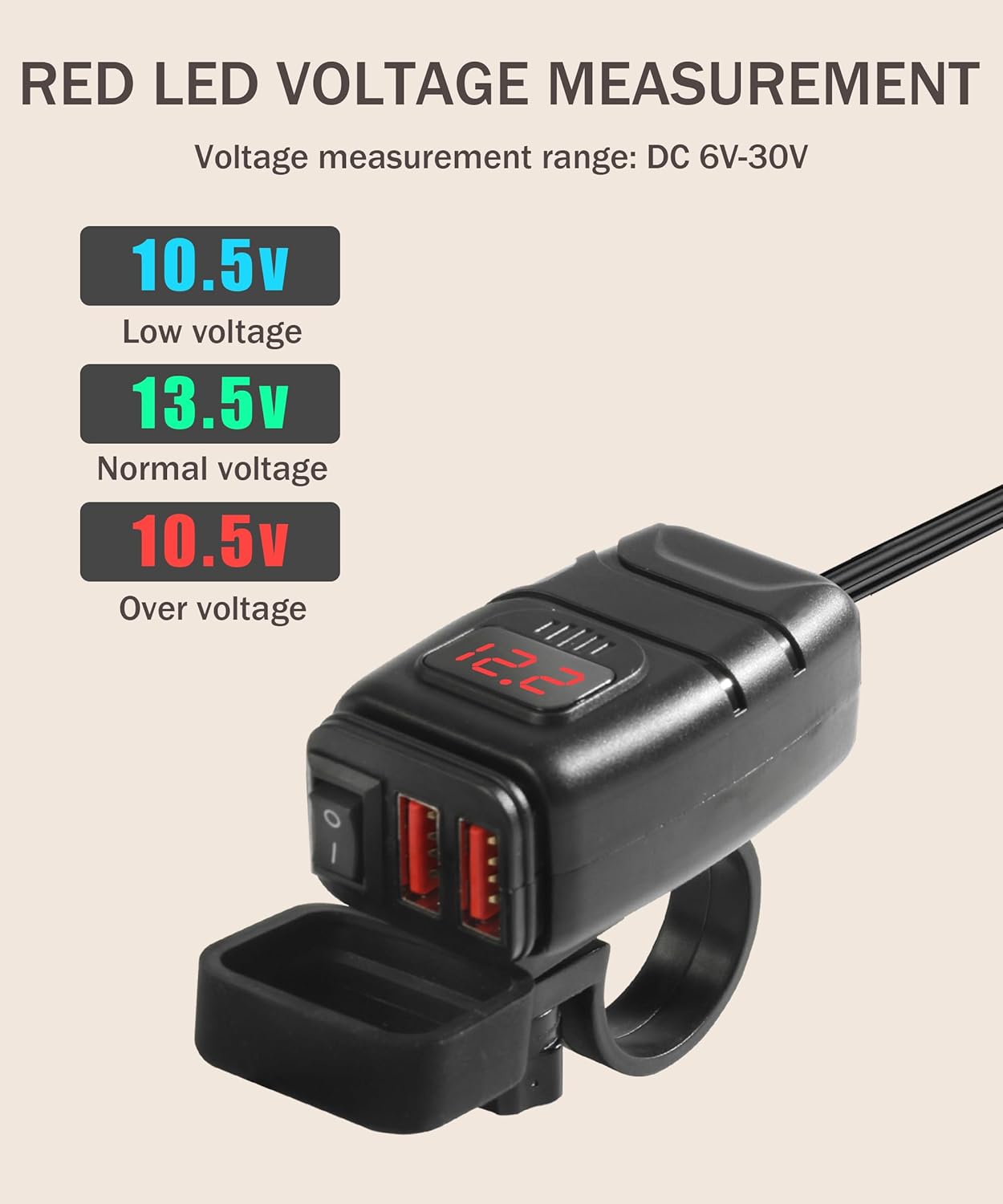 Bylikeho Motorcycle Phone Charger with Voltmeter & ON/Off Switch, SAE to USB Adapter for Phone, Tablet, GPS