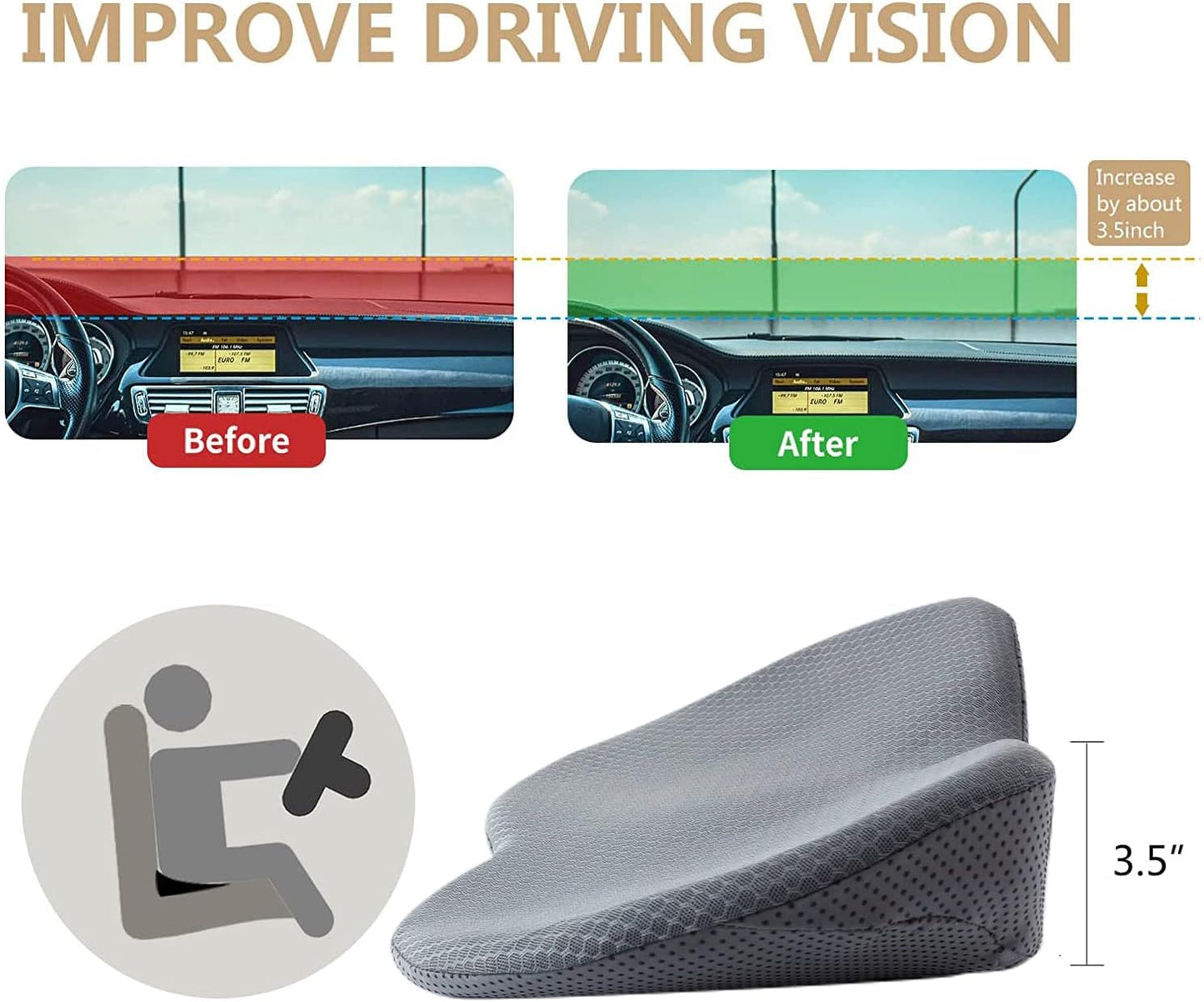 Livtribe Car Seat Cushion - Memory Foam Car Seat Pad - Sciatica & Lower Back Pain Relief - Car Seat Cushions for Driving - Road Trip Essentials for Drivers(Gray)