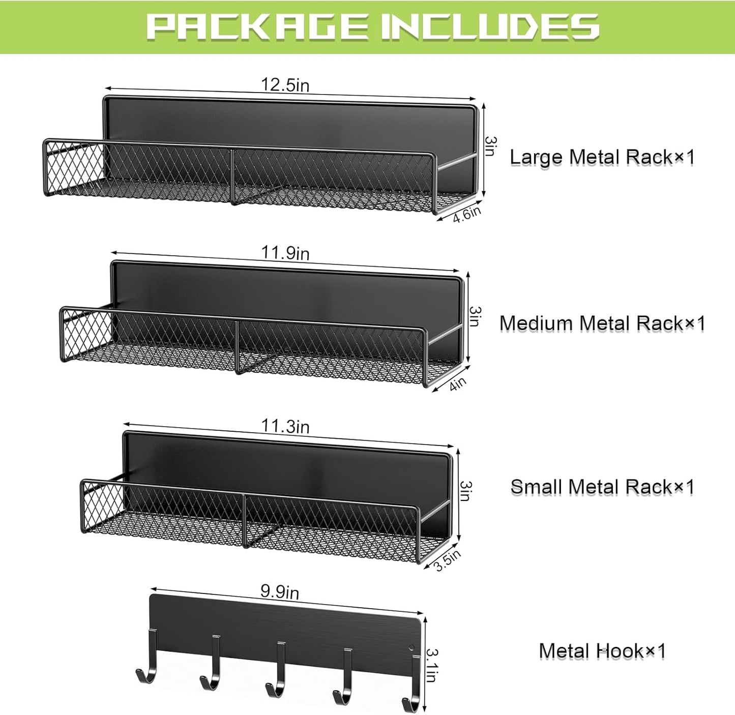 4 Pack Magnetic Shelves for Washing Machine, Heavy-Duty Magnetic Laundry Organizer with Hooks, Washing Machine Shelf for Refrigerator, Metal Storage Baskets, Closet & Laundry Room Organization(Black)