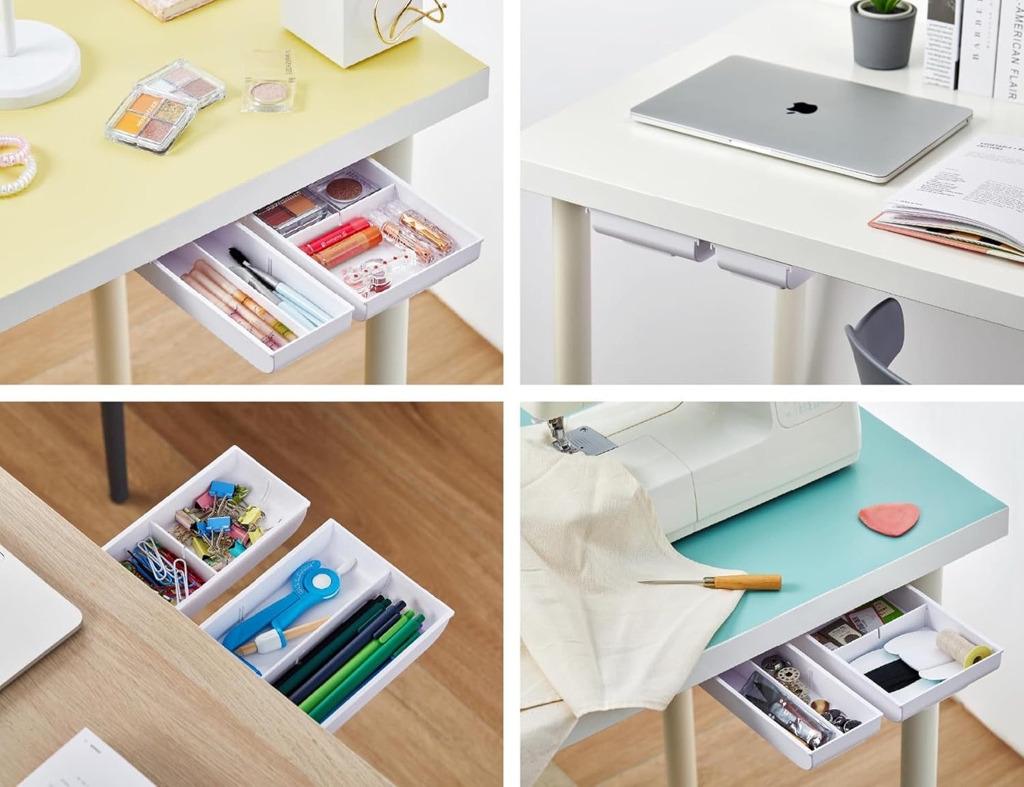 Bostitch Konnect Under Desk Drawer, Self-Adhesive Slide Out Storage Organizer with 4 Customizable Dividers, 2-Pack