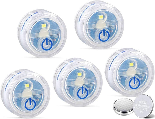 LUXPRO Waterproof Micro LED Puck Lights - 5 Pack Tap Lights Battery Powered - Adhesive Lighting Ideal for Under Cabinets, in Tackle Boxes, or on Bookcases