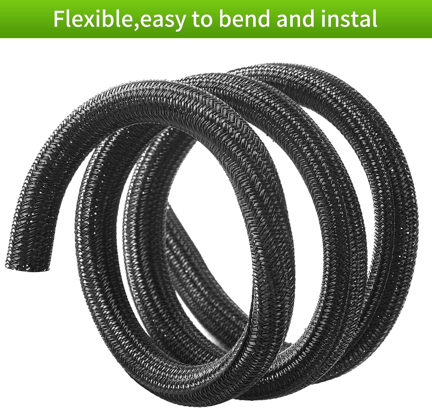 Split Wire Loom 2pcs 1/2 Inch 10ft, Braided Cable Sleeve for Cable Management, Cord Protector for Pets, TV, Desk & Automotive, Black
