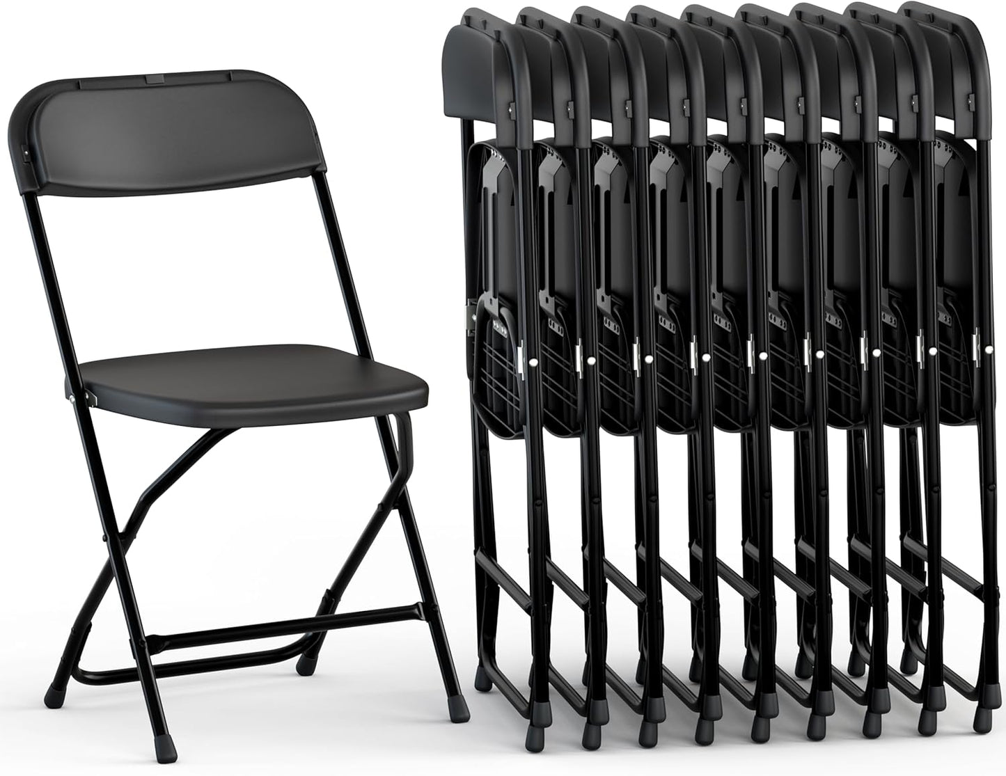Our Modern Space 10 Pack Foldable Plastic Chair | Folding & Stackable | 350 lbs Capacity Steel Frame Seats for Indoor Outdoor | Commercial Use Events Wedding Party Bulk Picnic Kitchen Dining - Black