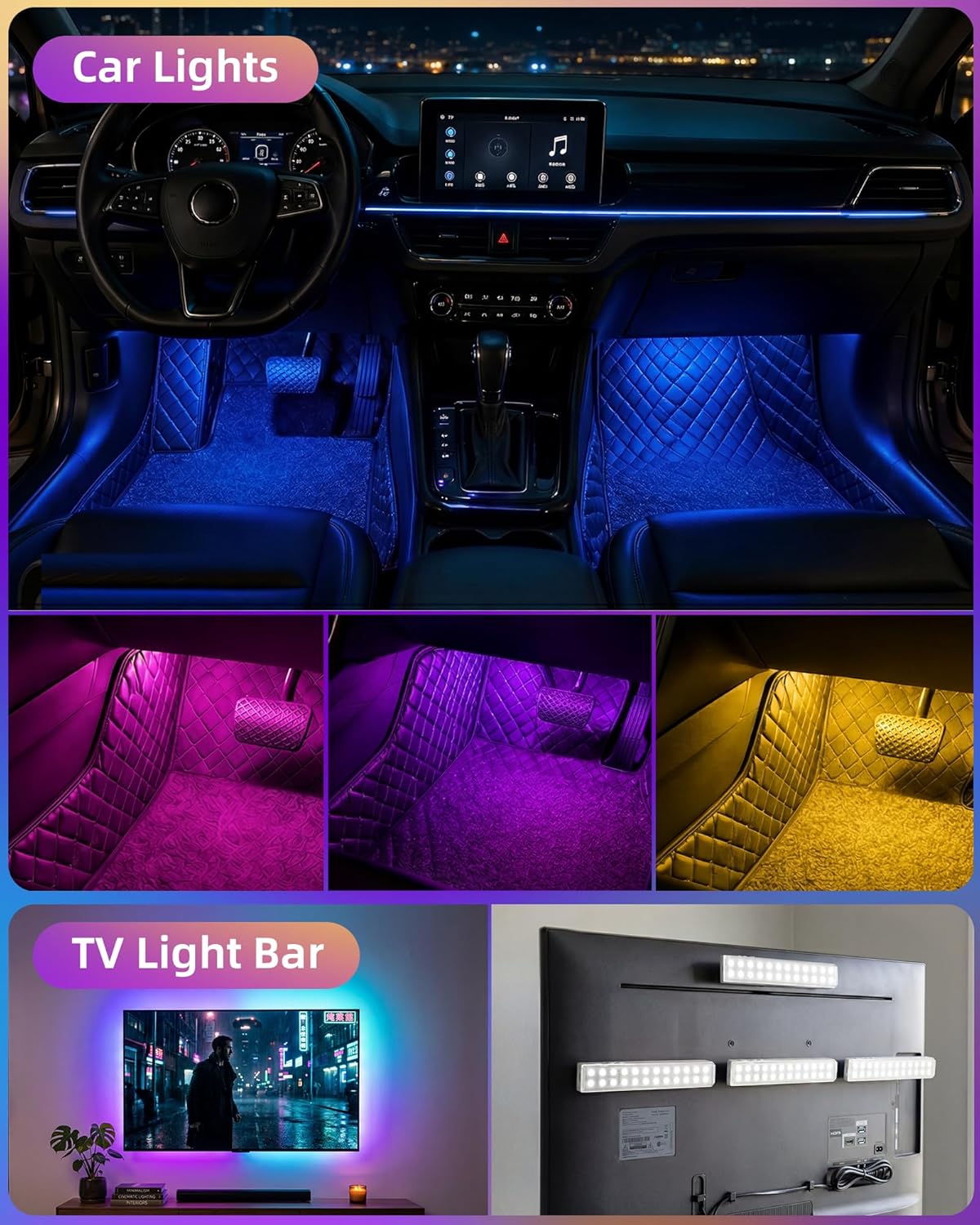 EZVALO 80RGB Color Changing Under Cabinet Lighting Wireless, 1800mAh Rechargeable Led Strip Shelf Lights, Timer & Dimmable Bar Light with Remote for Kitchen, Bedroom, Display Case, Car, 6Pack