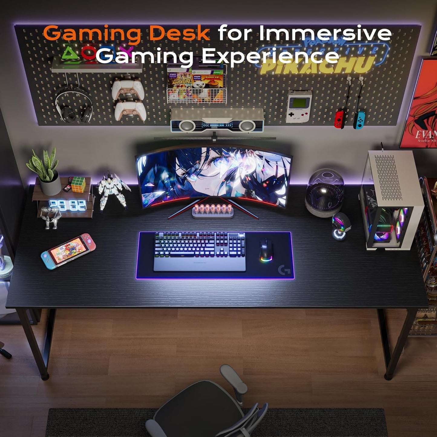 PRAISUN 55 X 24 Inch Computer Desk with Deeper Desktop, Gaming Office Writing Work Desk for Home Office, Study, Bedroom, Work from Home, Metal Frame, Black