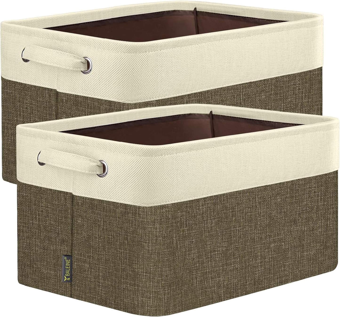 BALEINE 2 Pack Fabric Closet Storage Bins for Shelves, Linen Closet Organizers and Storage, Decorative Baskets for Organizing, Shelf, Clothes, Home, Office (Brown, 12"x8"x8")