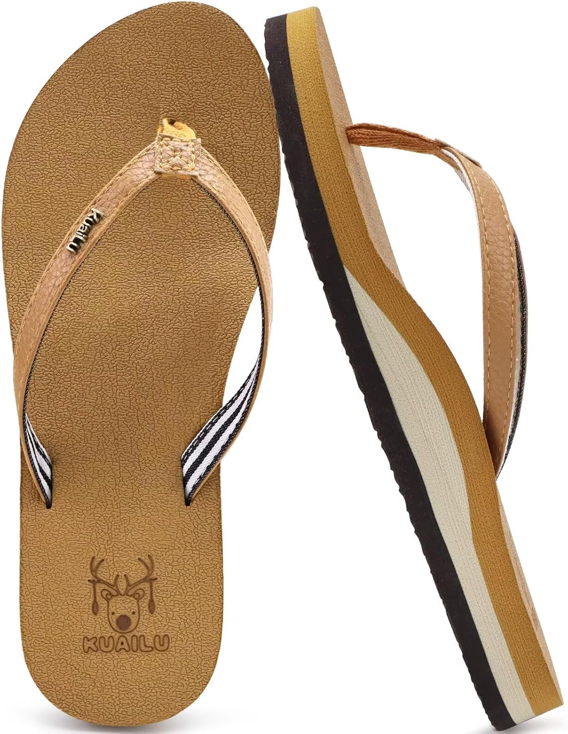 KuaiLu Womens Arch Support Flip Flops Comfortable Yoga Mat Slip on Summer Beach Walking Thong Cushion Sandals