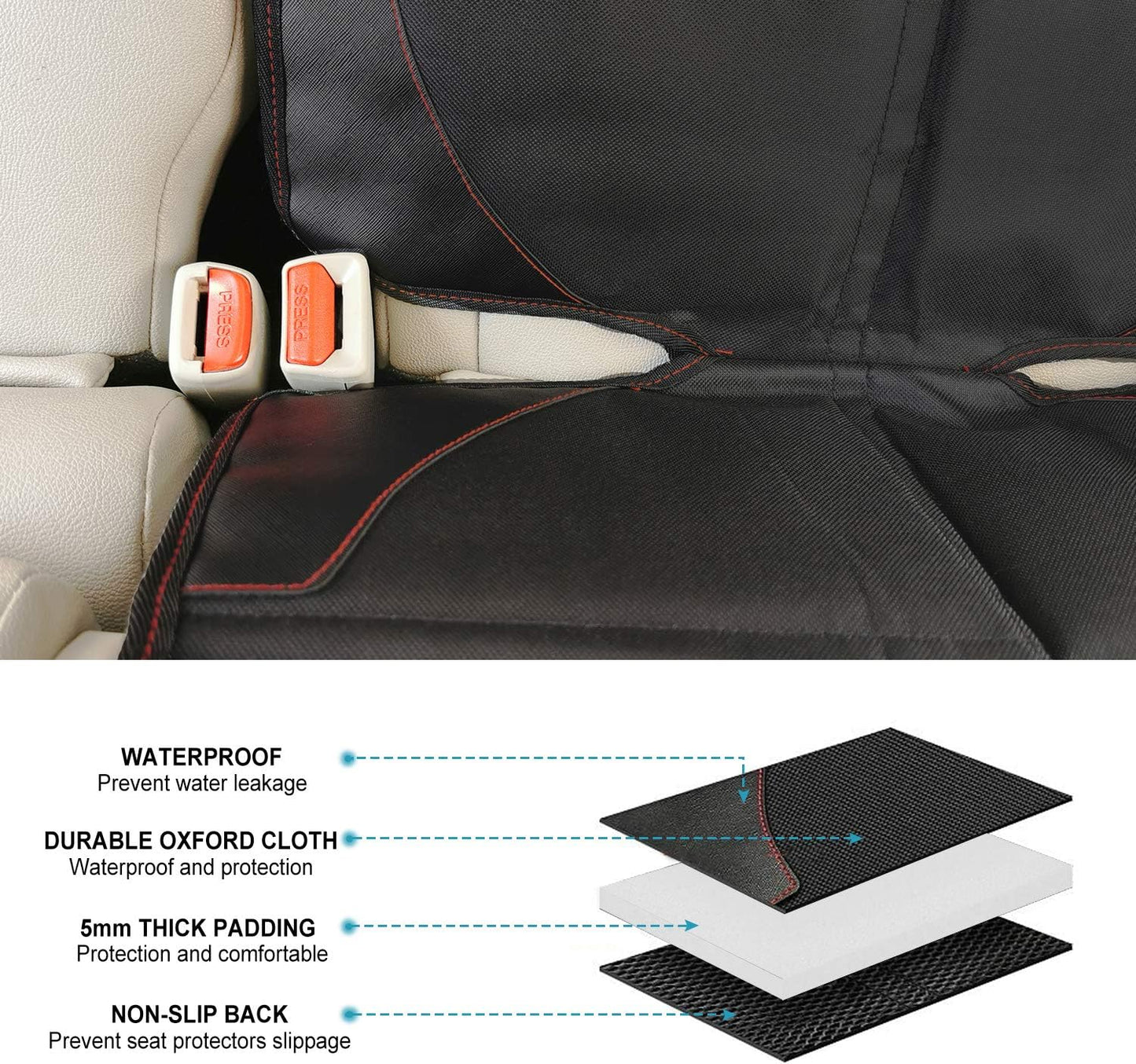 MORROLS Car Seat Protector, 2 Pack Carseat Protector with Thick Padding, Baby/Pets for Child Car Seat-Mesh Pockets-Waterproof-Universal Size(Black)