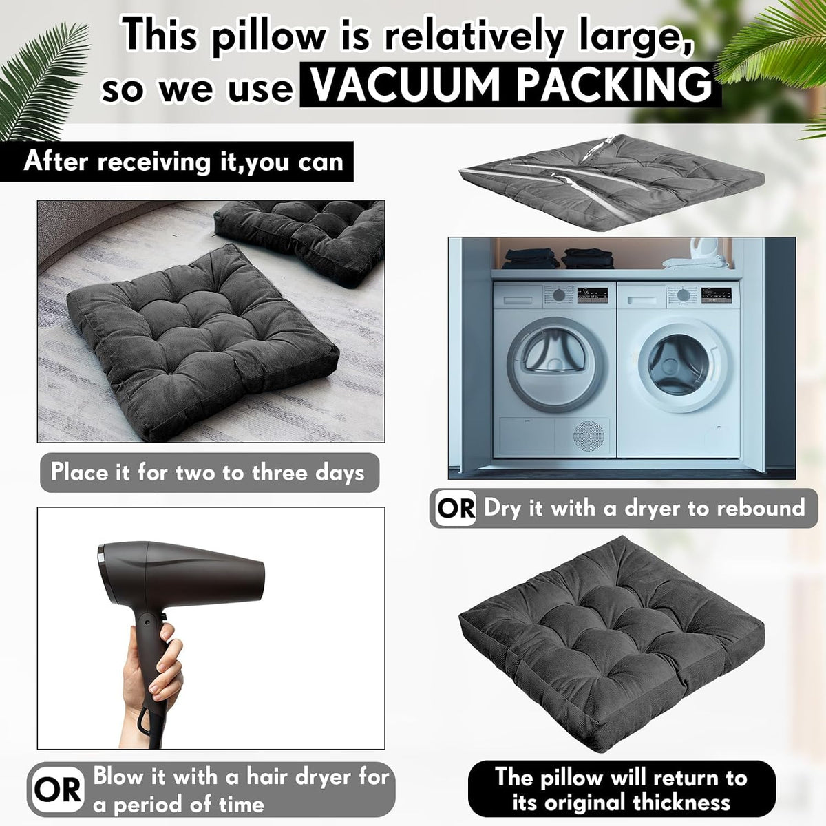 Jerify Dark Grey 4 Pcs Large Floor Pillow Cushion,Square 22 x 22