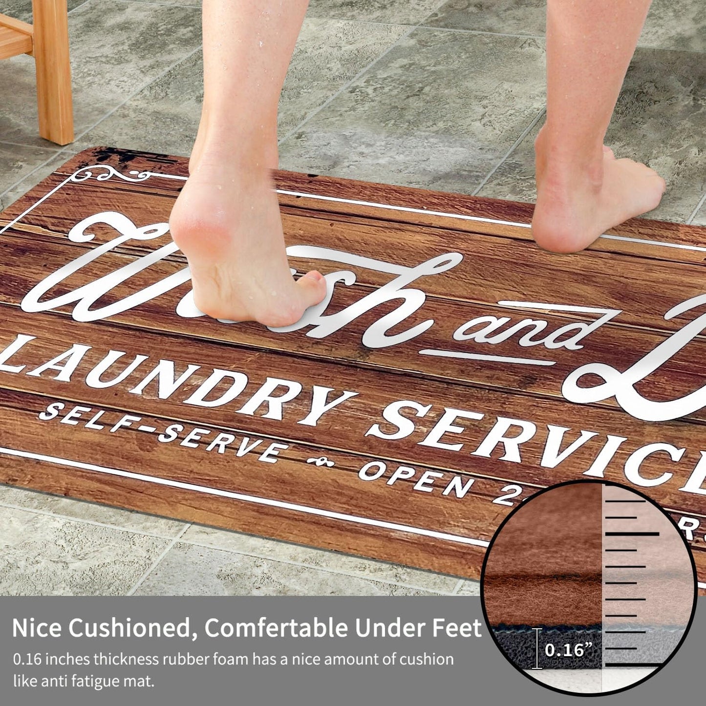 KOZYFLY Laundry Room Rug Runner 20"x48" Non Slip Kitchen Rugs Washable Laundry Room Mat Waterproof Mudroom Floor Carpet Runner Farmhouse Decor, 1.7x4ft, Brown, Wash and Dry