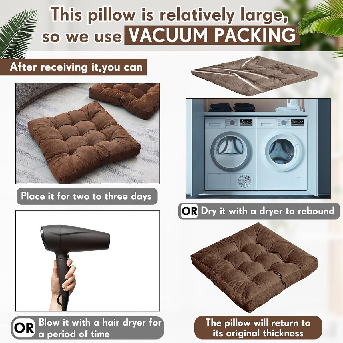 Jerify Brown 4 Pcs Large Floor Pillow Cushion,Square 22 x 22