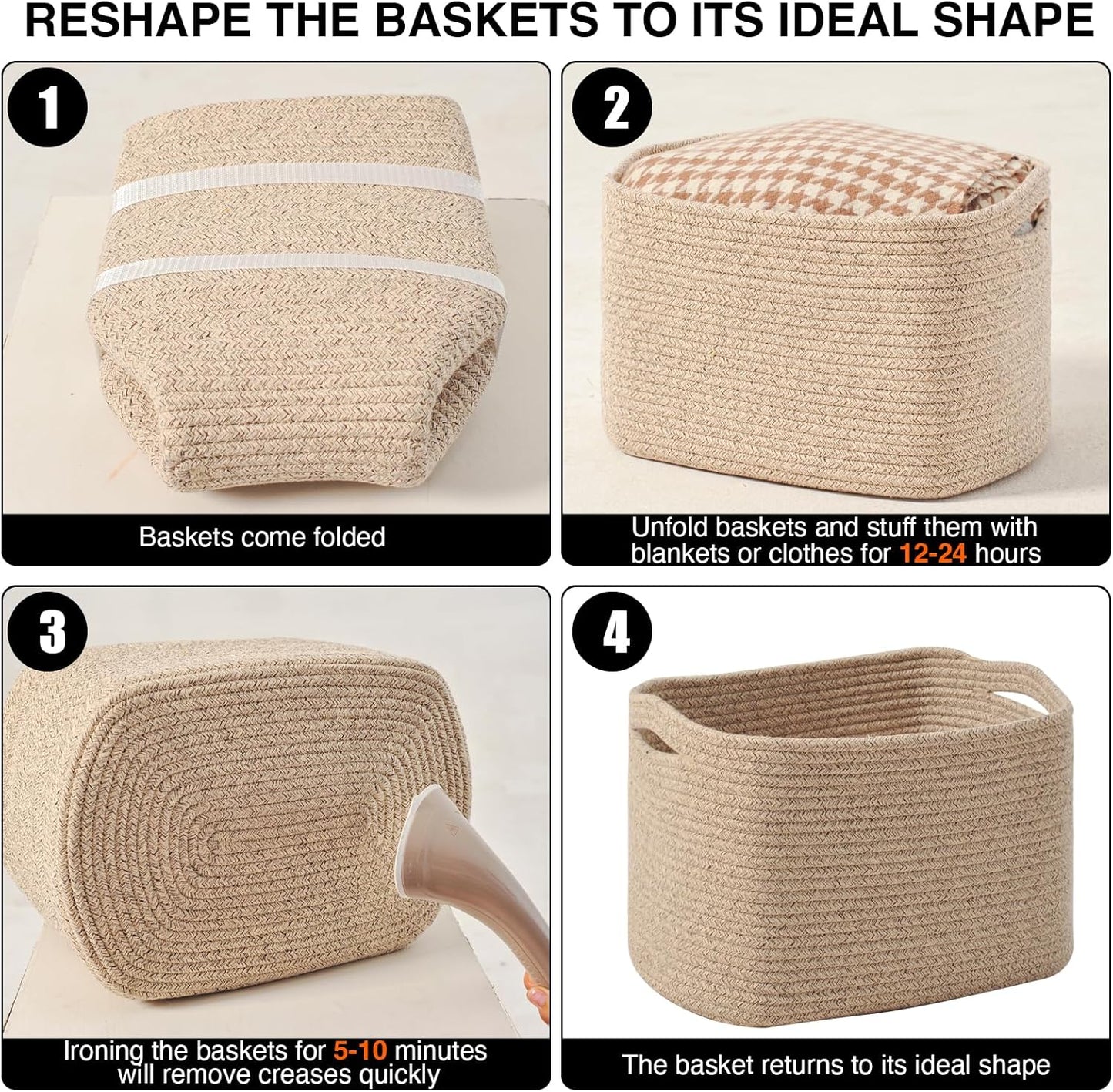 ICERZCZ Decorative Storage Baskets for Organizing Shelves, Toy Basket for Nursery, Woven Cotton Rope Baskets for Decor, Towel Basket for Bathroom, 15"x11"x9.5", 3 Packs, Brown