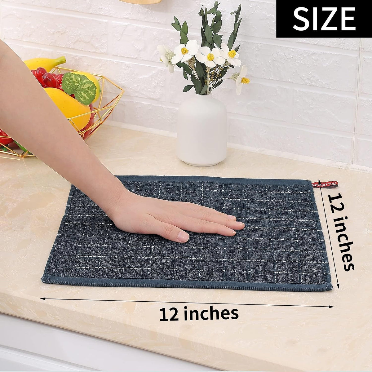 Homaxy 100% Cotton Terry Kitchen Dish Cloths, 12 Pack, Dark Grey
