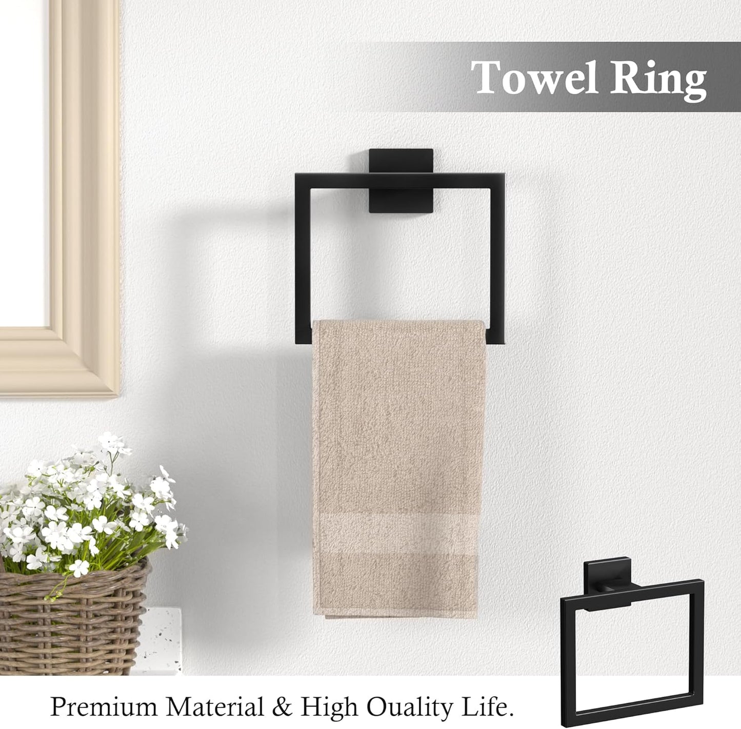 10-Pieces Matte Black Bathroom Accessories Set, 23.6 Inch Bath Towel Bar Set, SUS 304 Stainless Steel Bathroom Hardware Set, Towel Racks for Bathroom Wall Mounted.